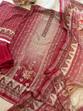 Red & Beige Combo Crepe Suit-1999