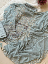 Georgette embroidered party wear-pastel blue