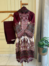 Maroon Cotton Embroidered Floral Suit-3
