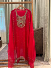Premium Chiffon handwork suit with bottom and organza hand worked dupatta-07