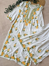 White & Yellow Chikankari Rayon Kurta Set