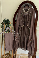 Pleated Yoke Embroidered Suit Set