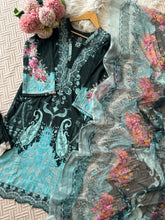 Blue&Black Embroidery Detailed Floral Suit