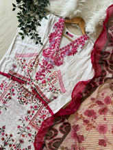 Printed Casual Suit with organza patches-white N Pink