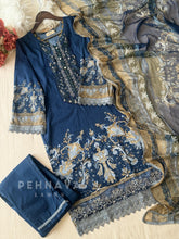 Classic Blue Printed Unstitched Suit Set-1458 - Pehnava Lawns