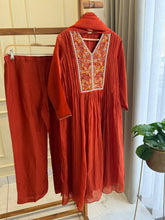 Pleated Mulchanderi Rust Anarkali Suit