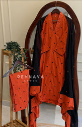 V-Neck Embroidered Cotton Suit