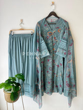 Floral Print Cotton Suit with Lace