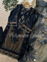 Embroidered casual suit with Chiffon Dupatta-Navblue1128