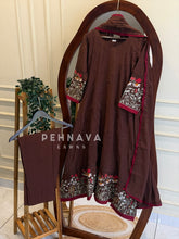 Brown Floral Embroidered Suit Set-13186