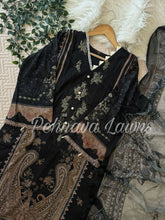 Embroidered casual suit with Chiffon Dupatta-Black 1128D