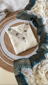 White hand detailed suit with banarsi woven Dupatta-8357