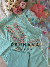 Cotton Embroidered Suit Featuring Chiffon/Cotton Shawl-1006