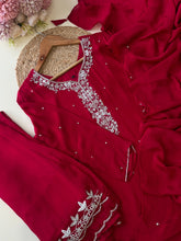 Red handworked suit with palazzo handworked bottom