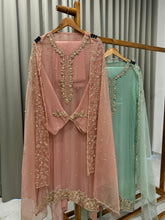 Premium organza handwork suit with bottom and organza hand worked dupatta-1098