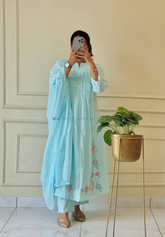 Pure Mul Cotton pleated slitted A-line suit