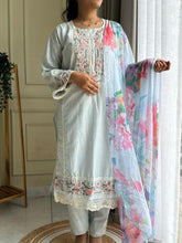 Cotton Embroidered Suit Featuring Chiffon/Cotton Shawl-1002