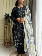 Cotton Embroidered Suit Featuring Chiffon/Cotton Shawl-1001