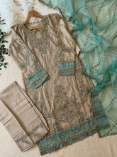 Cotton Heavy Embroidered Partywear Suit Black N Beige 5427