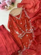 Russian silk Handworked suit with scalloped dupatta