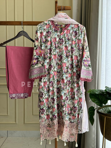 Printed Suit ft Embroidered  and Lace Detailing