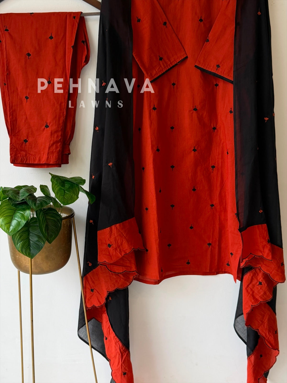 V-Neck Embroidered Cotton Suit
