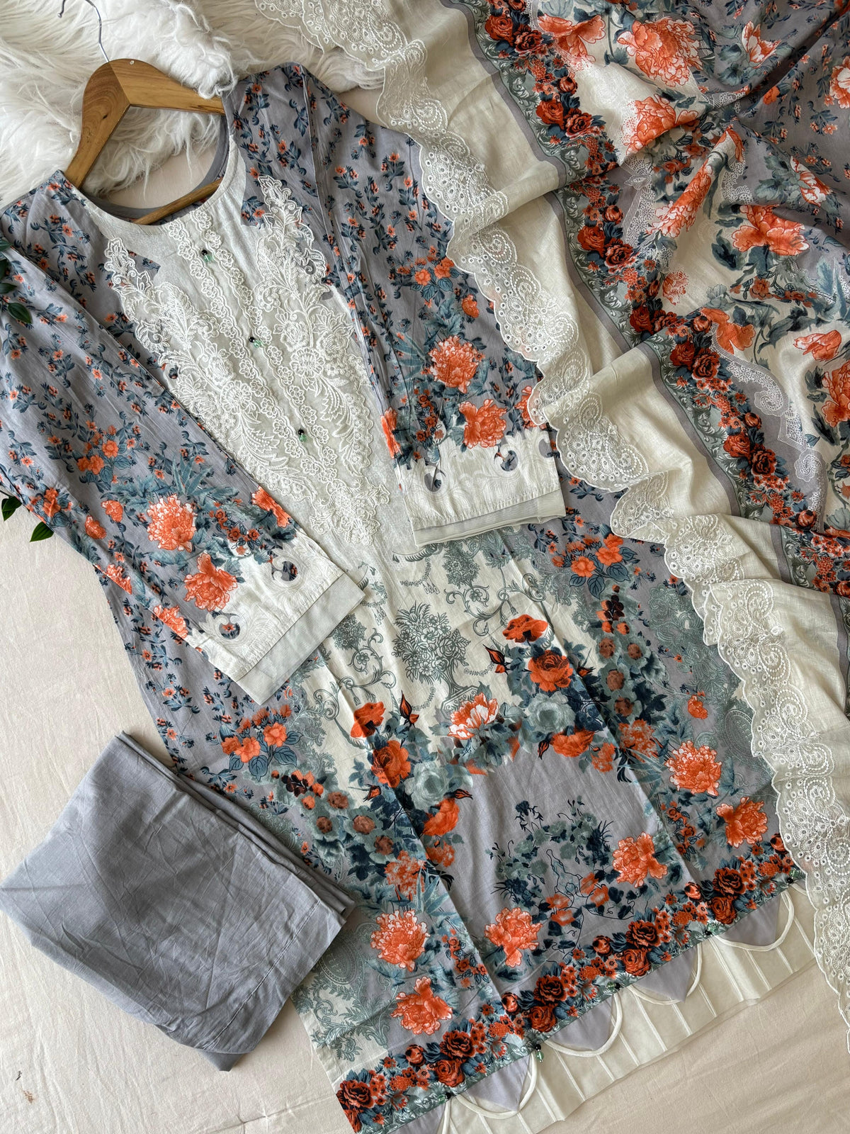 Printed Pakistani Cotton Suit Ft.Neckline Embroidery-4