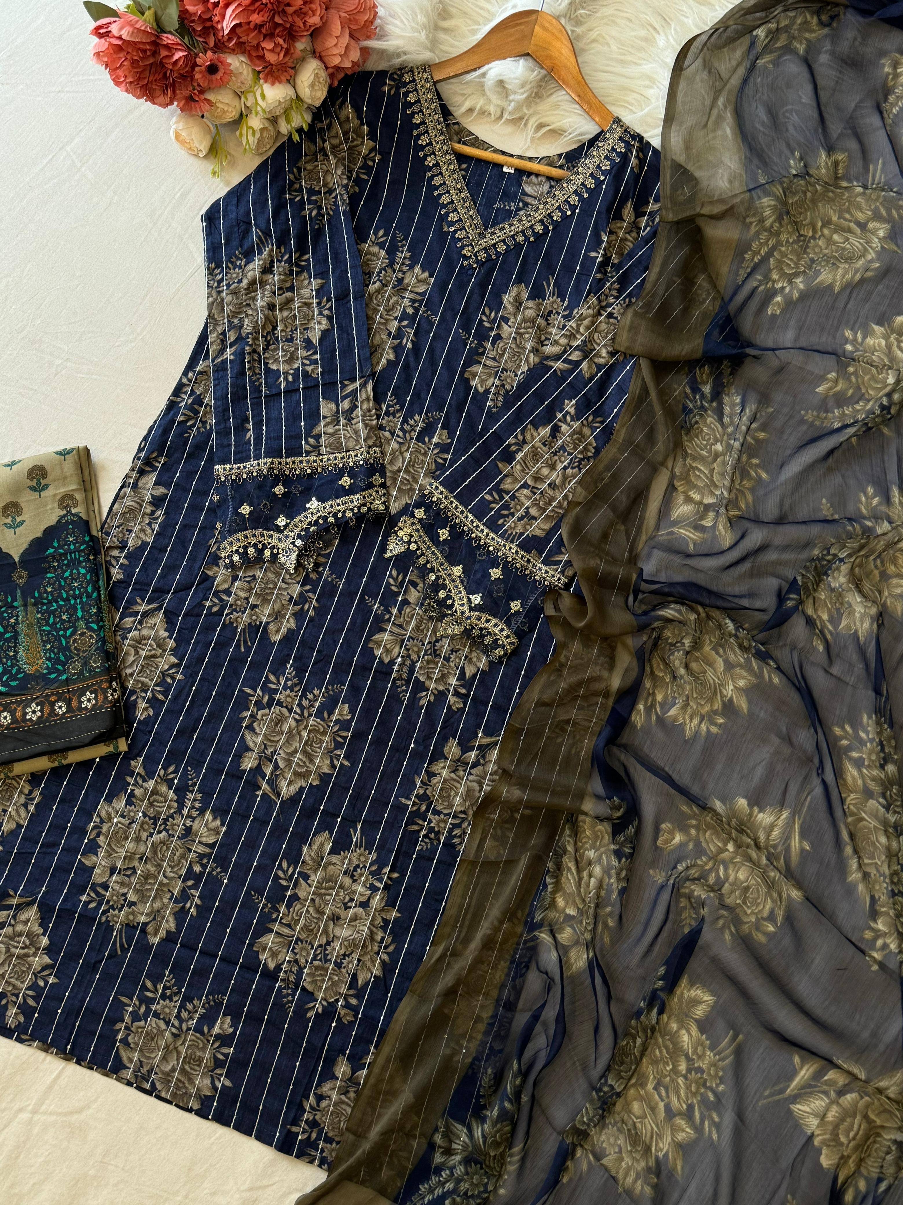 Elegant Blue Floral Printed -5031