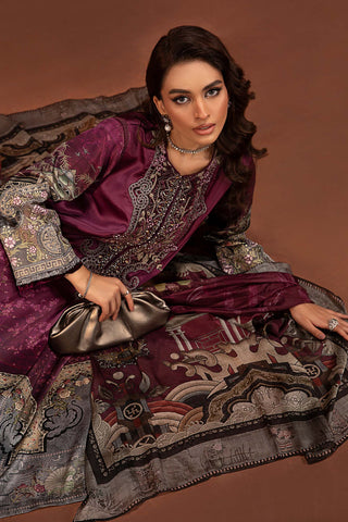Printed casual suit in soft satin-maroon