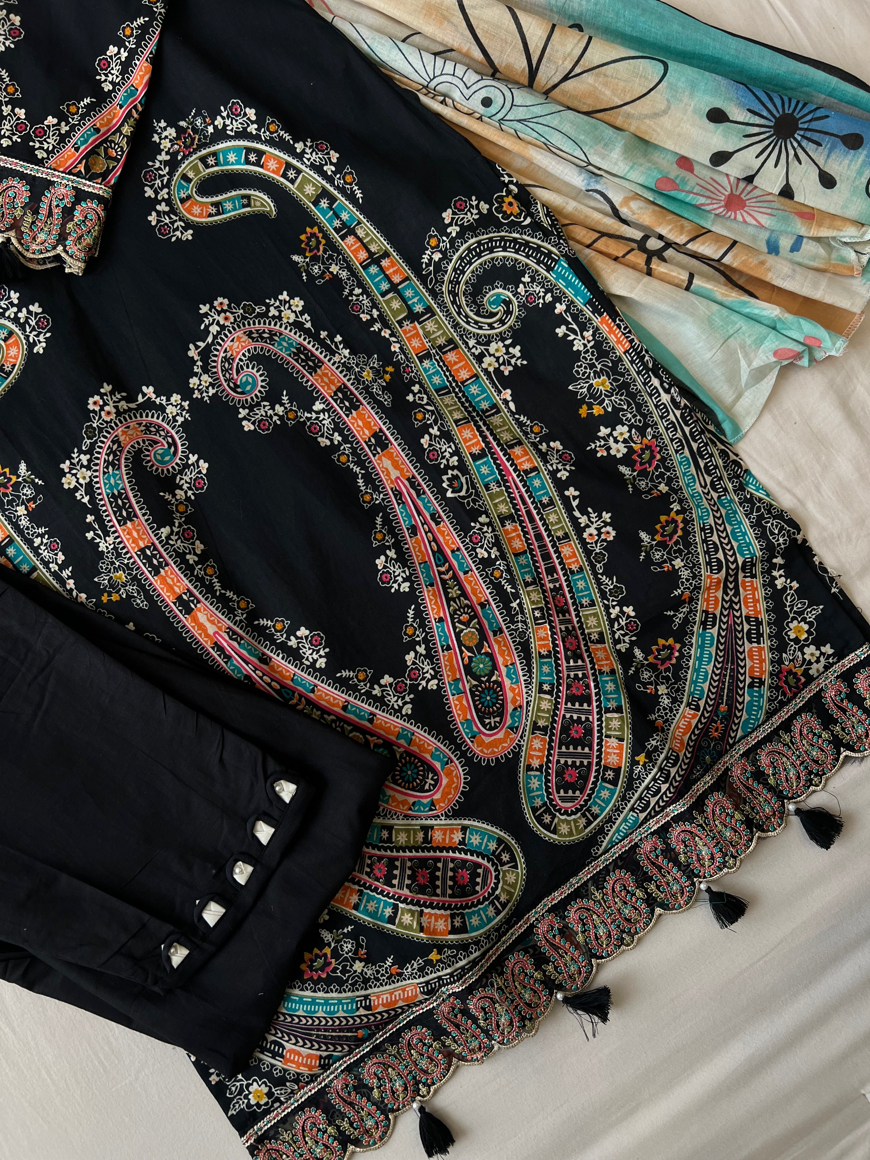 Cotton Straight Kurta-Black