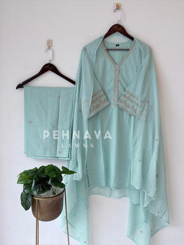 Cotton Embroidered Three Piece Suit-1001