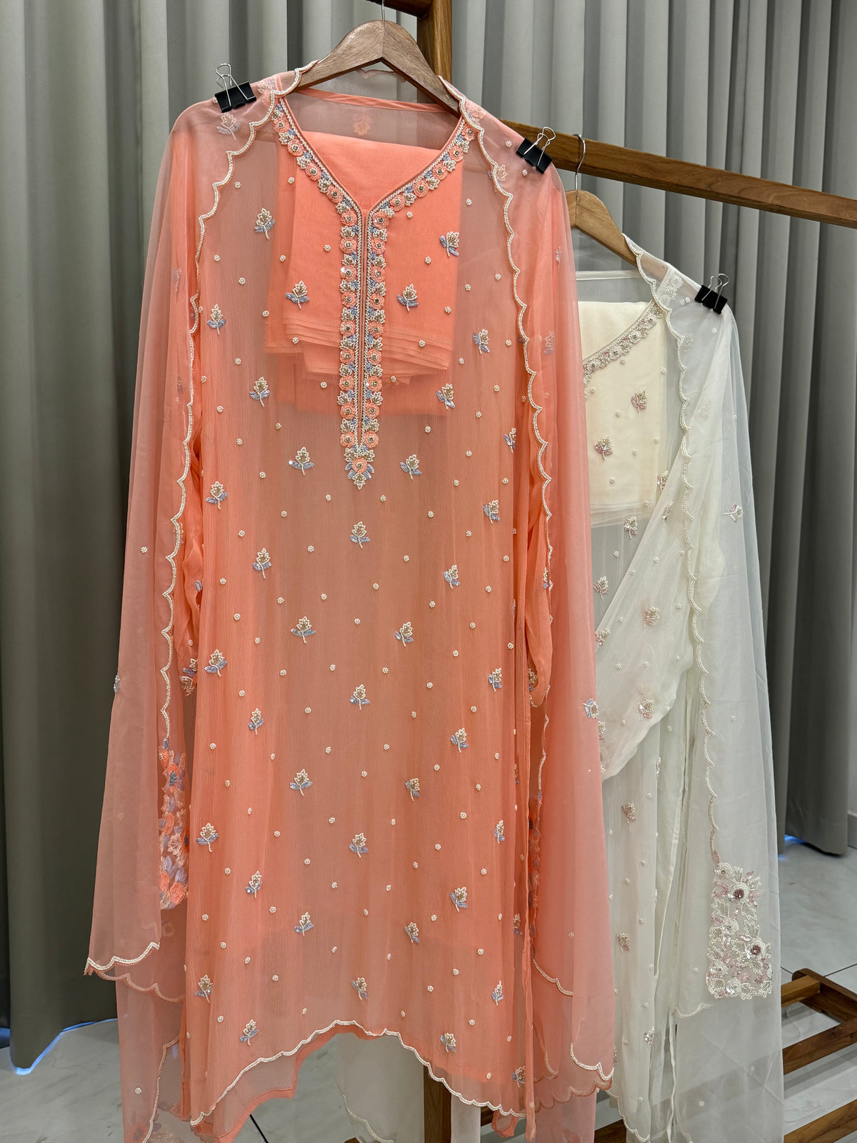 Premium Chiffon handwork suit with bottom and organza dupatta-903 - Pehnava Lawns