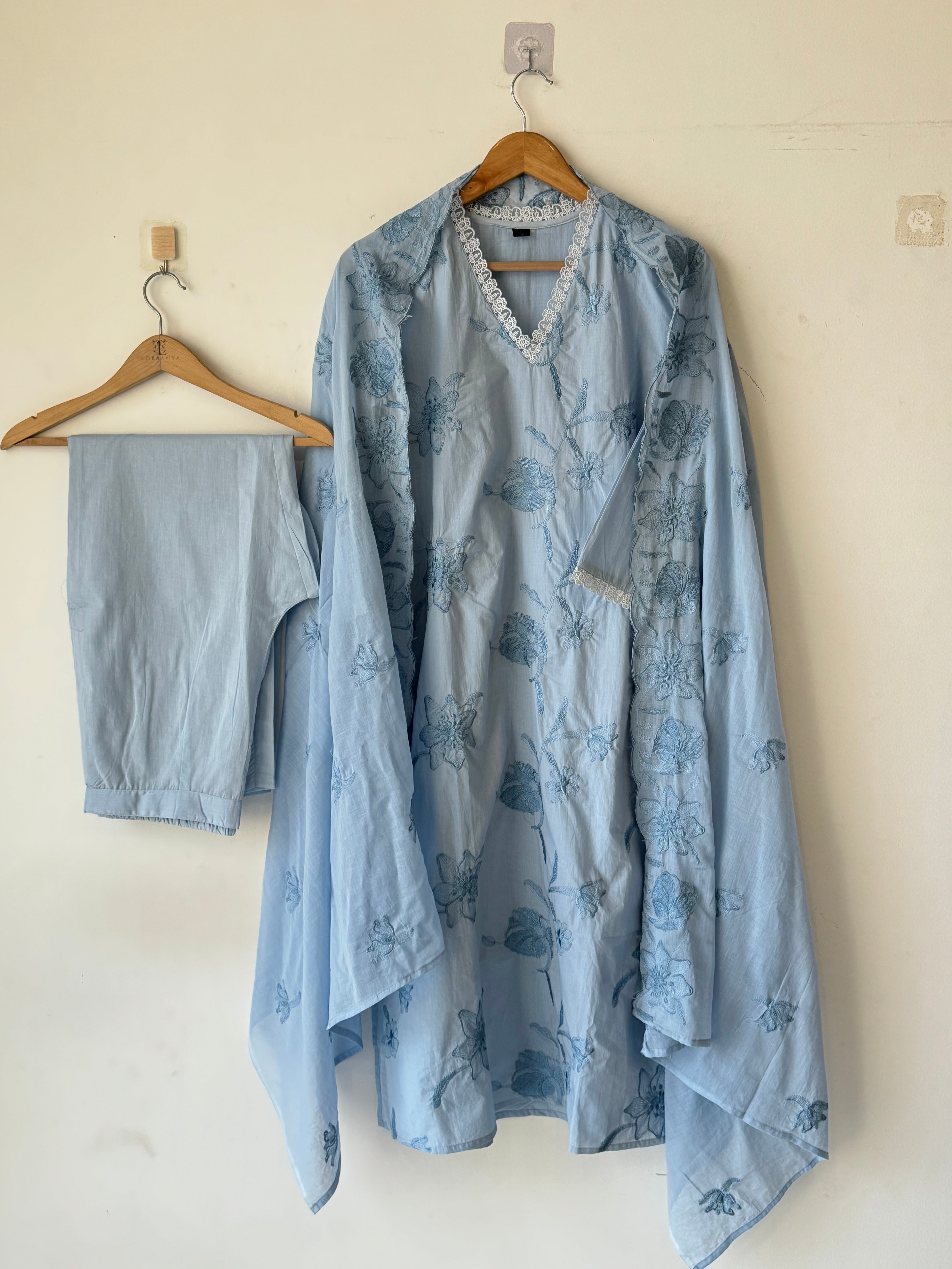 Yellow Embroidered Premium Cotton Suit Set