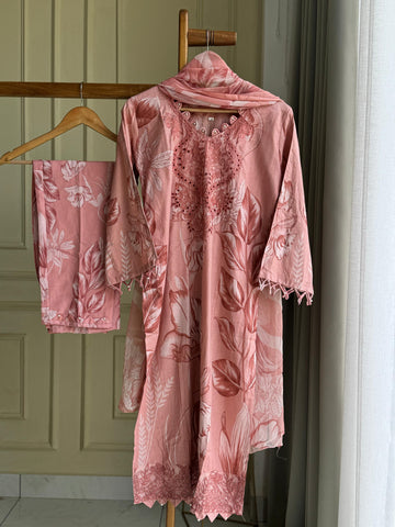 Cotton Casuals with Self Embroidered Dupatta-3907