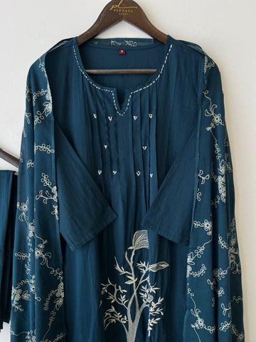 Cotton Pin-tucks slitted suit-0393 - Pehnava Lawns