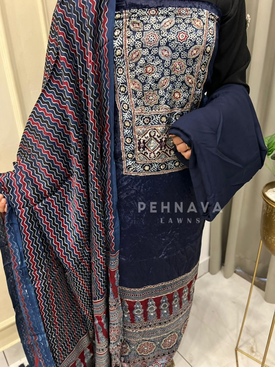 Velvet Touch Ajrakh Suit - Pehnava Lawns