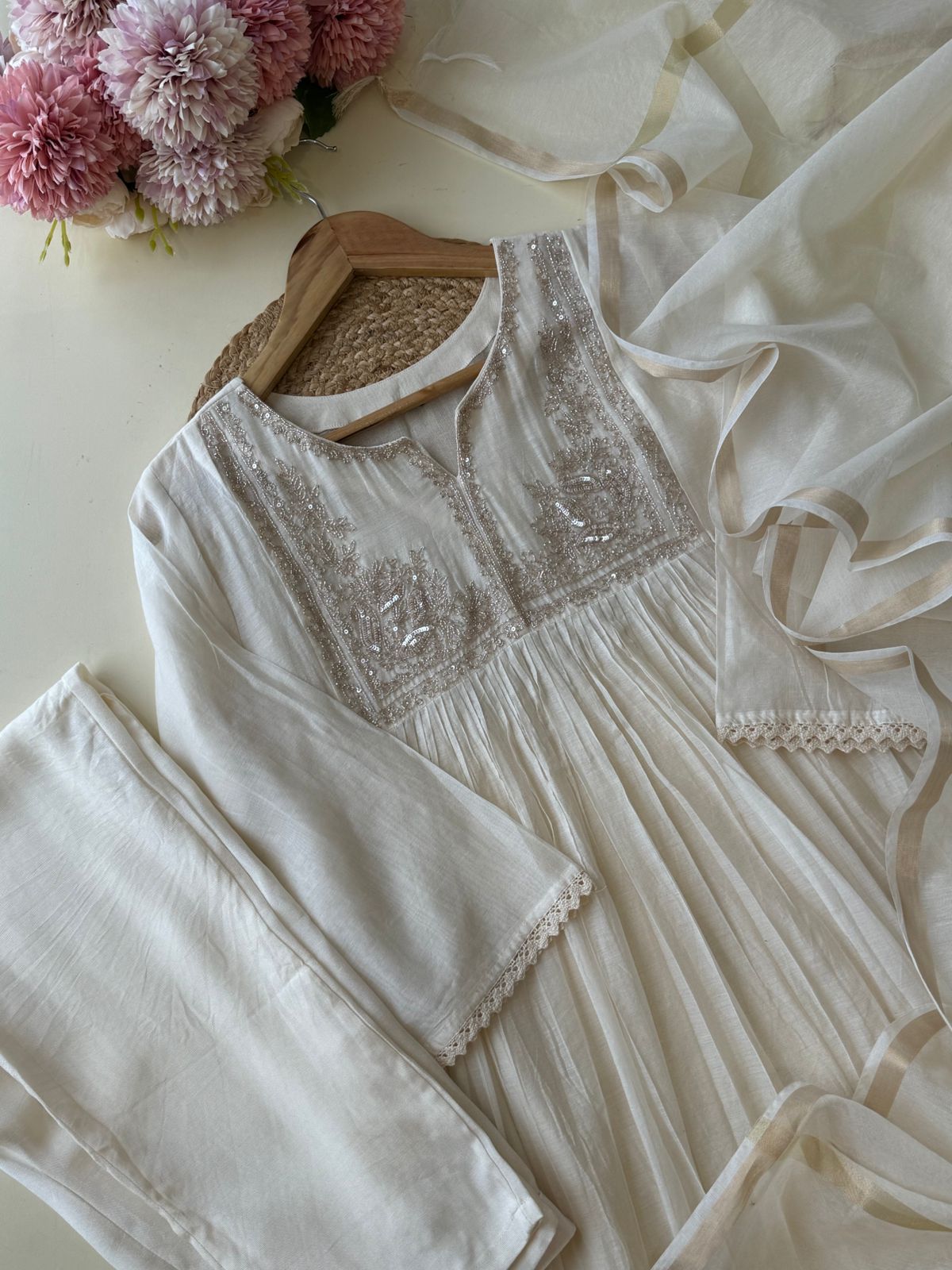 Premium Mul Chandheri Anarkali suit with Yoke detailings