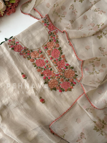 Premium Crushed Tissue Embroidered Unstitched Suit No.2 - Pehnava Lawns