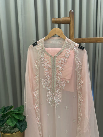 Premium Chiffon handwork suit with bottom and organza  hand  worked dupatta-2246