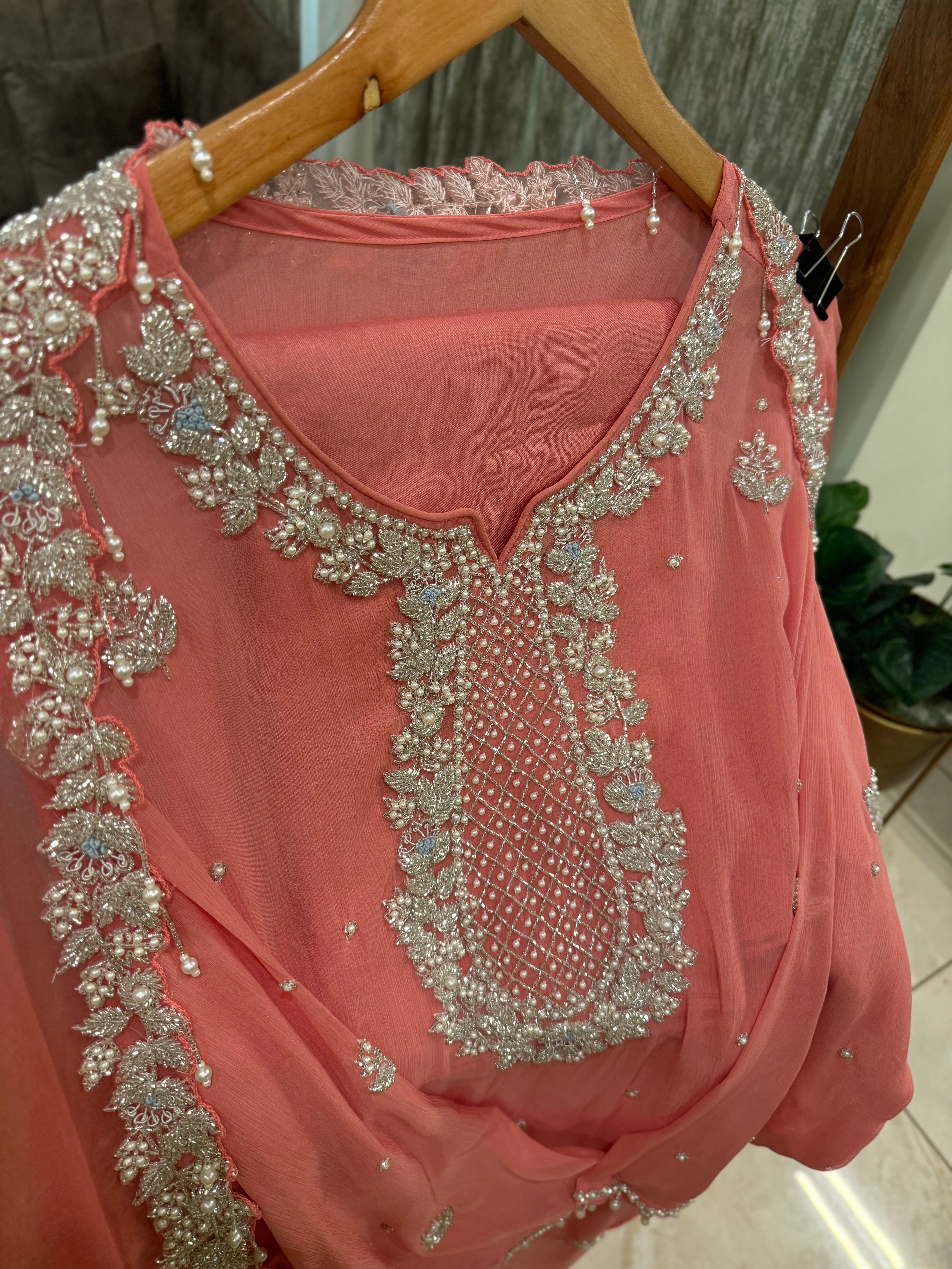 Premium chiffon handwork semi-stitched suit-1078N