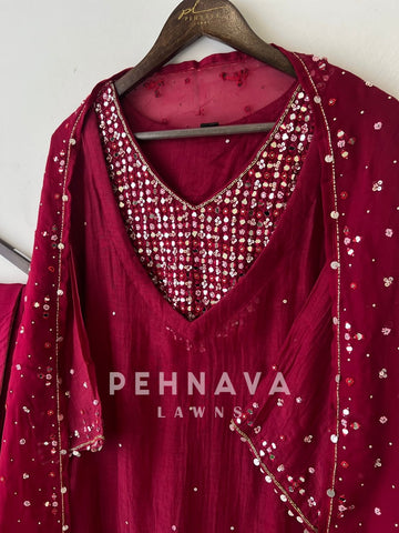 Mirror-Work Chanderi suit - Pehnava Lawns