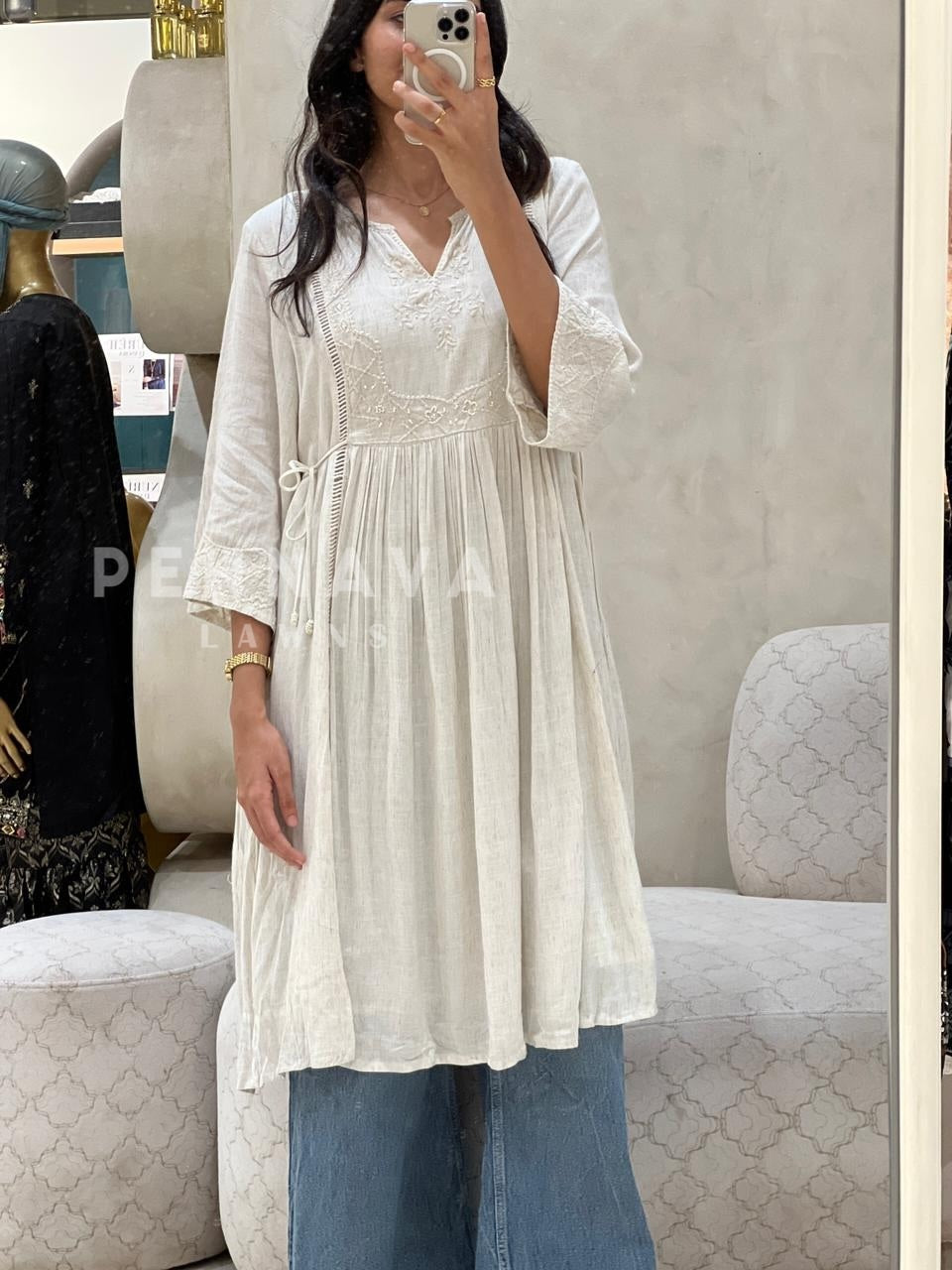 Embroidered Cotton Linen Dress - Pehnava Lawns