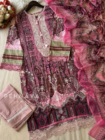 Embroidered Neck Unstitched Suit-1752