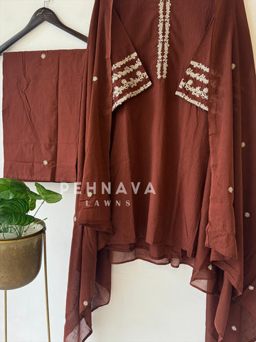 Cotton Embroidered Three Piece Suit-1001