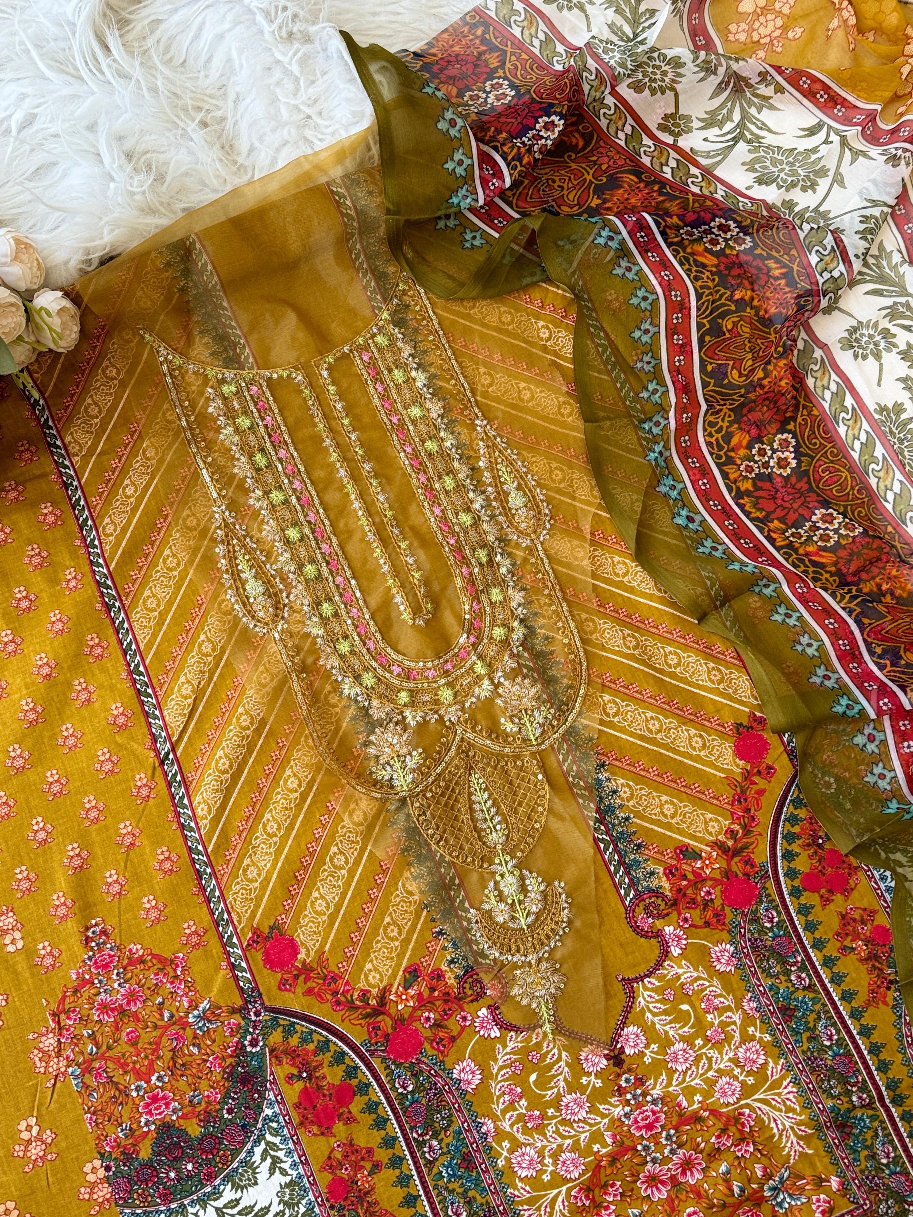Beautiful yellow printed casual suit 101 - Pehnava Lawns