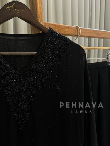 Premium  V Neck Chiffon Handwork Kaftan With Bottom-No.10 - Pehnava Lawns