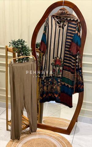 Floral Striped Three Piece Ensemble S-492