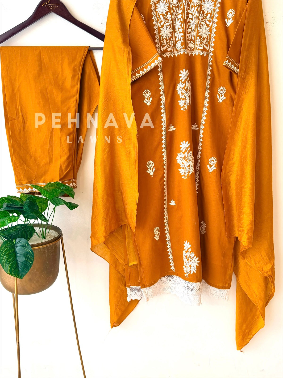 Panel Embroidered Three Piece Set