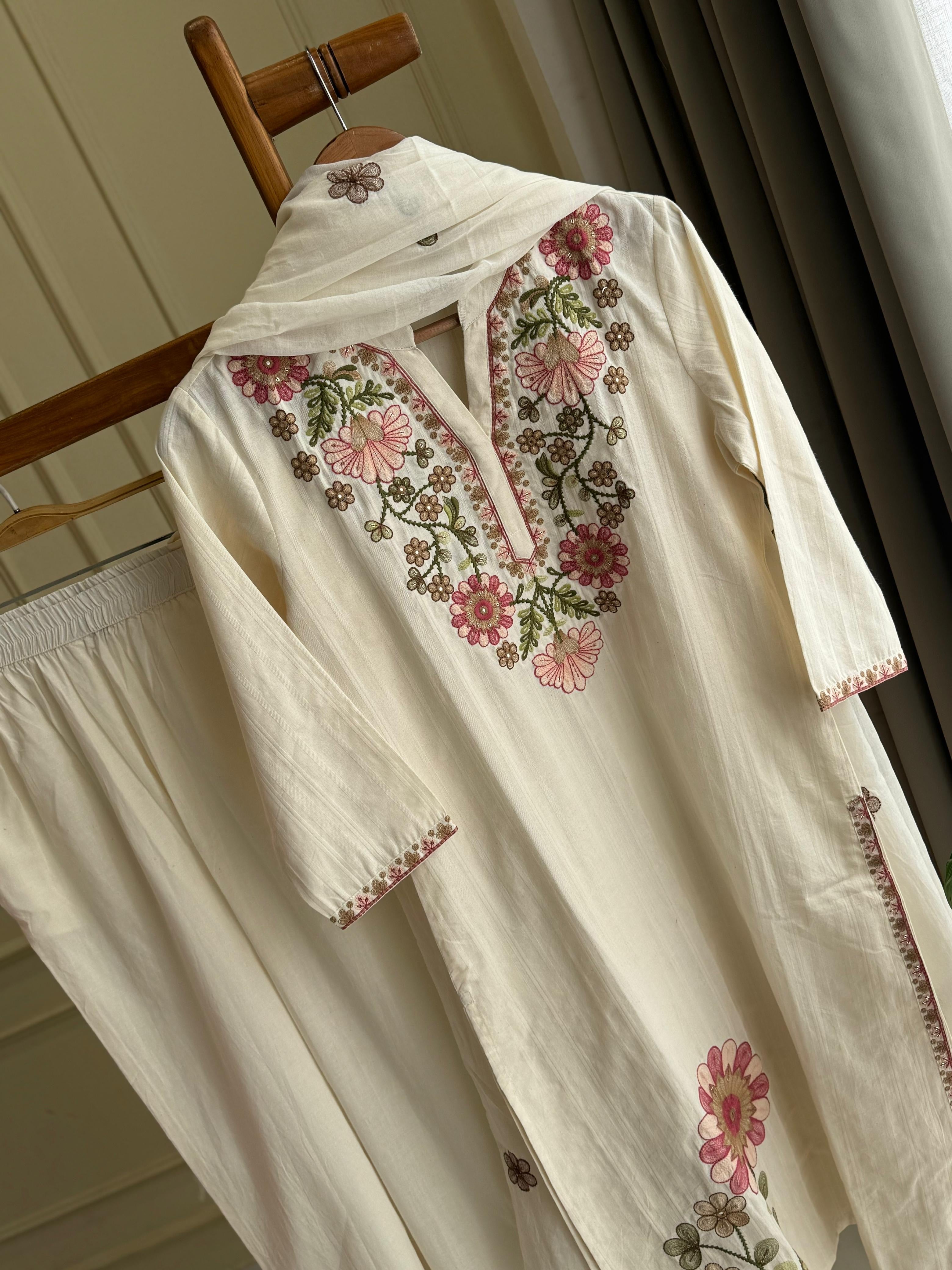 Floral Embroidery Cotton suit