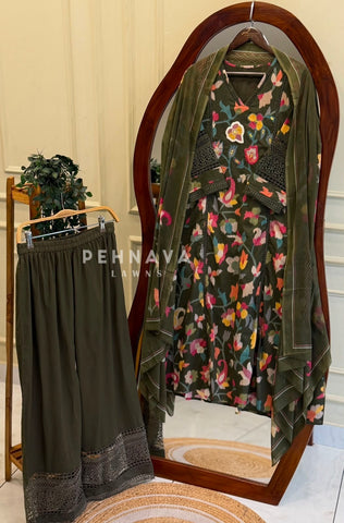 Floral Print Cotton Suit with Lace -Kani Muse223